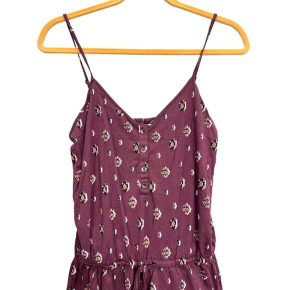 Aero Seriously Soft Jr. Womens Sz S Burgundy Floral Print Spaghetti Strap Romper - Picture 2 of 10